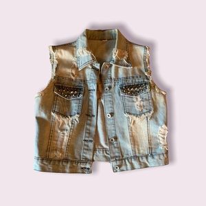 Faded Denim Vest with stud pocket detail